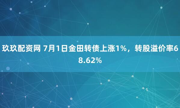 玖玖配资网 7月1日金田转债上涨1%，转股溢价率68.62%